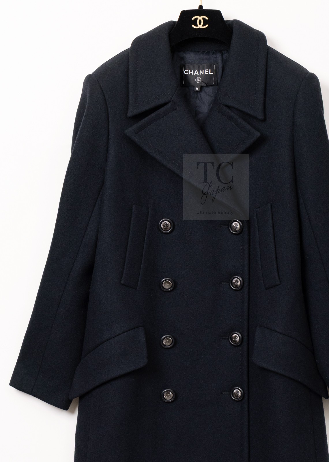 CHANEL 17B Black Dark Navy Wool CC Button Double Coat KarlLagerfeld 38 40 US6 8 image 3