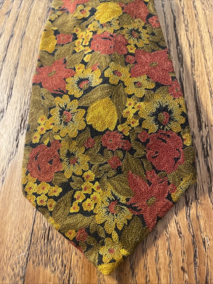 Винтажный мужской галстук Tango By Max Raab из шерстяной смеси с цветочным рисунком США - Изображение 2 из 4