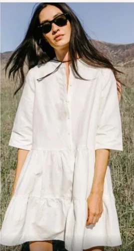 OFF WHITE Abito donna PEZZO APART panna bianco sporco misto lino S s Murano a strati taglia XS