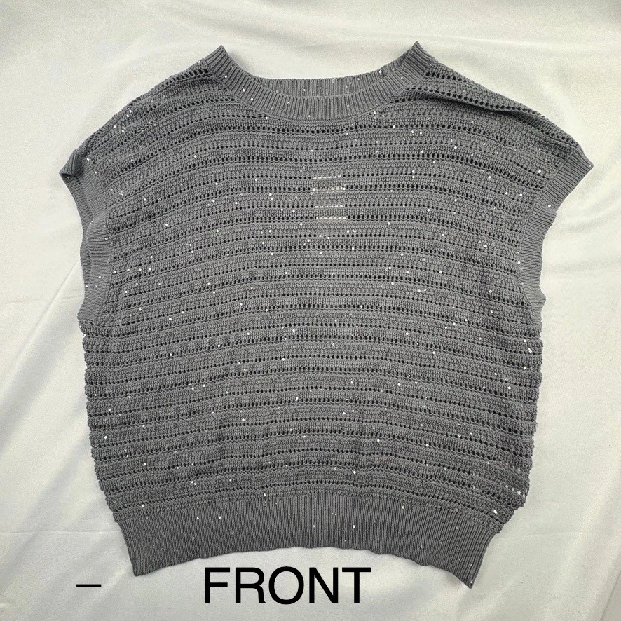 NWT Alfani Gray Sequin Women XXL Knit Sleeveless Sweater Top Open Weave Pullover - Image 4 of 4