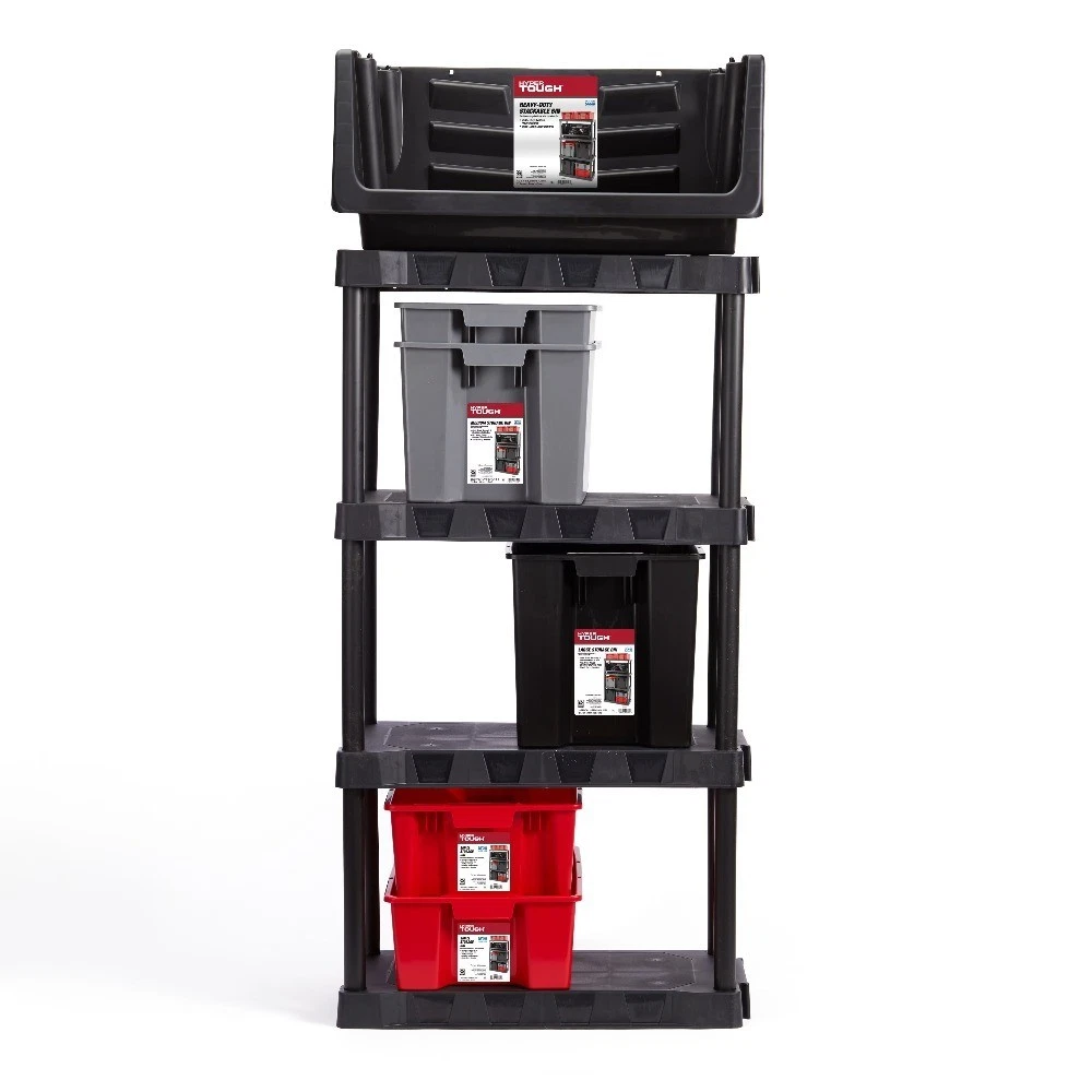 Garage Plastic Stacking Open Storage Bin, Small, Red, No Lid - thumbnail 3