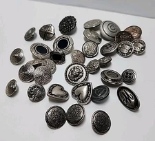 Lot Of 35 Metal Shank Buttons, Various Designs
