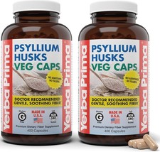 Yerba Prima Psyllium Husks Veg Caps, 400 Capsules 400 Count Pack of 2 