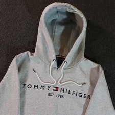 Tommy Hilfiger Embroidered Distressed Vintage 2000s Pullover Gray Hoodie XL
