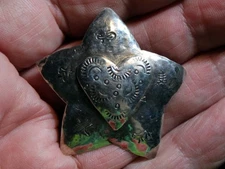 EPW Sterling Silver 925 Pamela Worthington STAR HEART Etched Pin Brooch Stamped