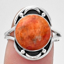 Natural Red Sponge Coral 925 Sterling Silver Ring s.8.5 Jewelry R-1187