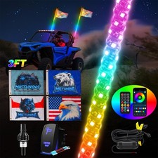 3ft RGB LED Spiral Whip Light Antenna with Flag & Remote for ATV UTV Polaris RZR