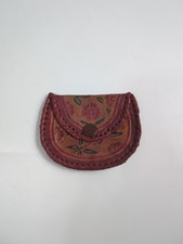 Vintage Floral Leather Coin Pouch Snap Closure Made In India 3x2.5"