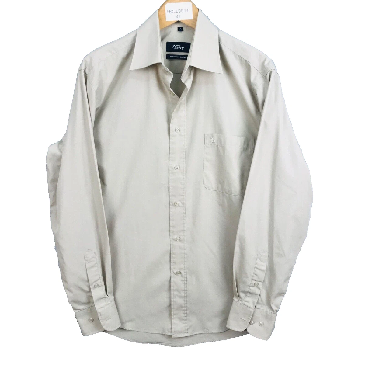 Chemise Vintage Homme Beige Taille M (40) - Boutons, Poches, Coton/polyester