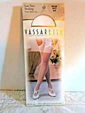 Vassarette White Lace Trim Stockings Sheer Nylon Size Medium