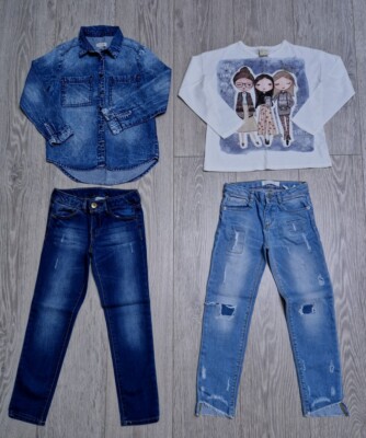 Mädchen ZARA, RIVER ISLAND Denim Set Paket Alter 6-7 Jahre Jeans Shirt Top