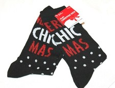 Women's Christmas/Holiday "Merry Chic Mas" Black/White/Red Socks Size 9-11