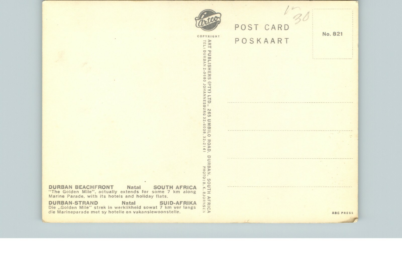 Postcard Chrome Durban Beachfront Natal South African The Golden Mile 1970s?