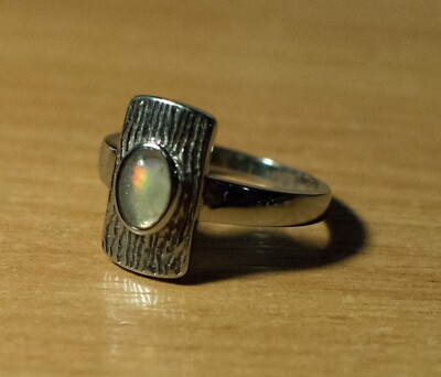 Ring Edelstahl Faux Opal Rindenoptik