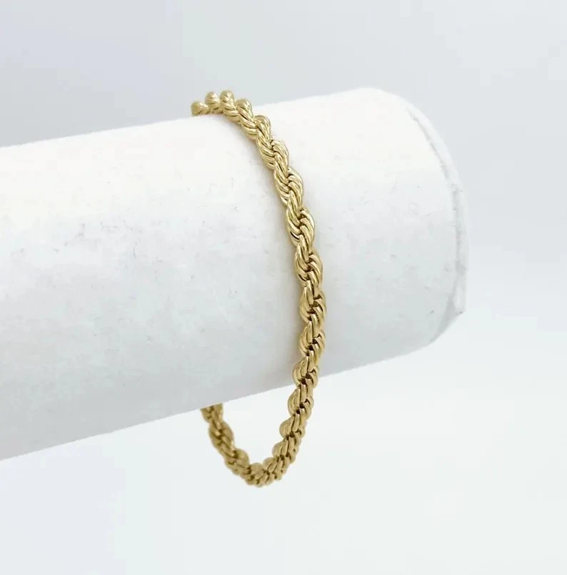 Juego de cadena de cuerda francesa de oro de 5 mm con corte de diamante, enchapado en oro pesado de 14 k Foto 2 de 4