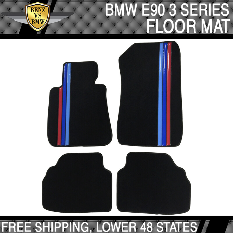 0611 E90 3 Series Interior Car Floor Mats W/ 3 Color Stripes 4PCS FOR