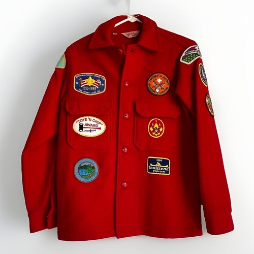 Chaqueta de Lana Roja BSA Talla 16 Antietam Battlefield Trail Patch y Otros CR-386