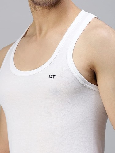 Lux Cozi Men's White Round Neck Sleeveless Cotton Vest (Pack of 4) free shipping - Picture 3 of 6