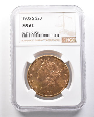 1905-S $20 Liberty Head Gold Double Eagle MS62 NGC *3383