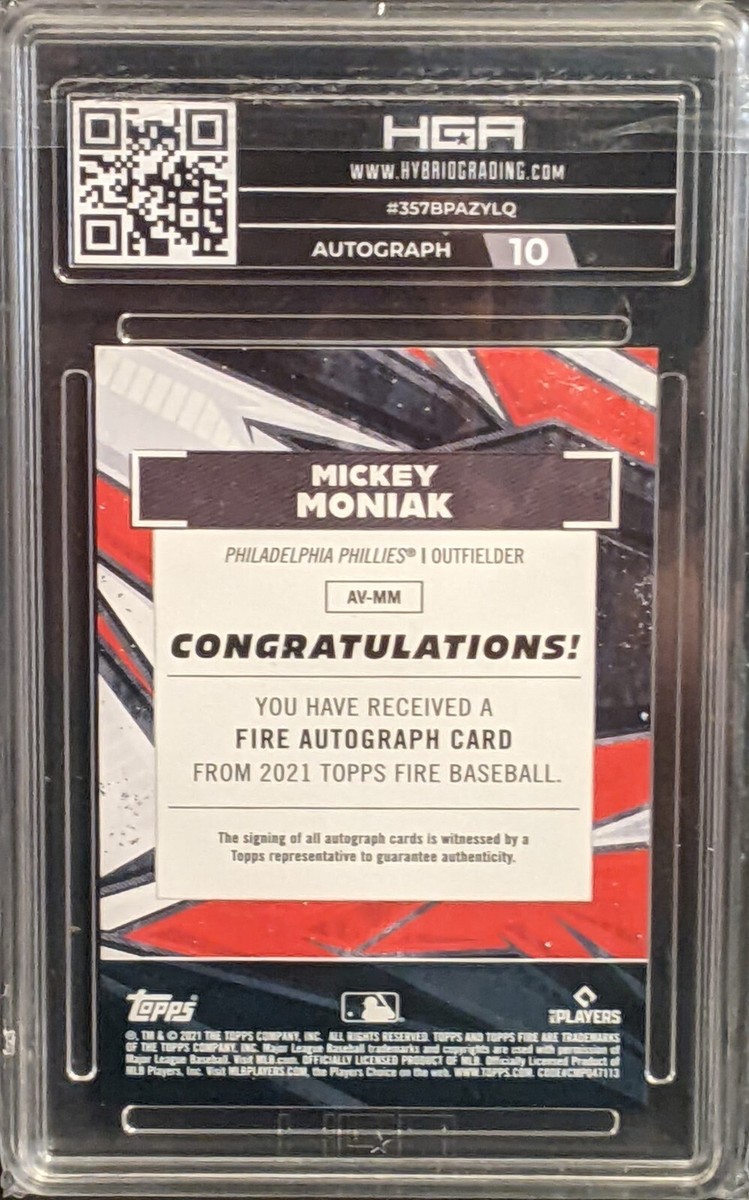 2021 Topps Fire Mickey Moniak Auto RC HGA 9.5 Gem Mint Rookie