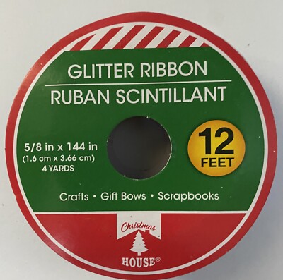 Christmas House Ruban Scintillant 12 feet - 5/8 in X 144 in  Blue Glitter ribbon