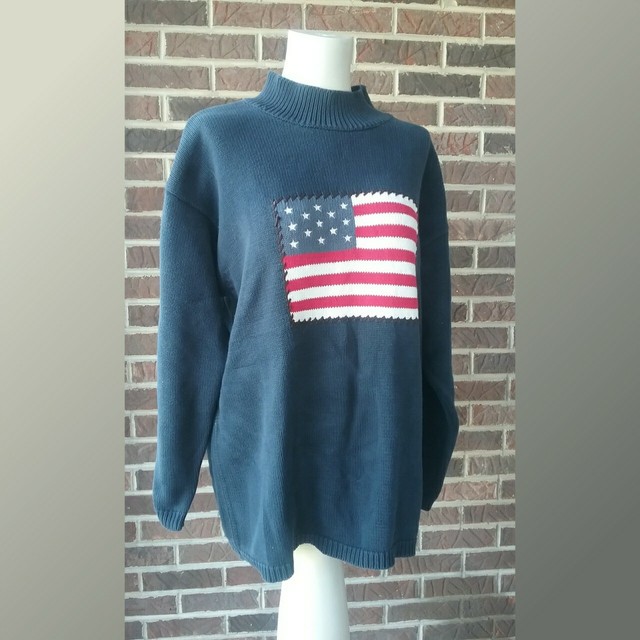 Liz & Co. Navy Cotton Patriotic Sweater American USA American Flag eBay