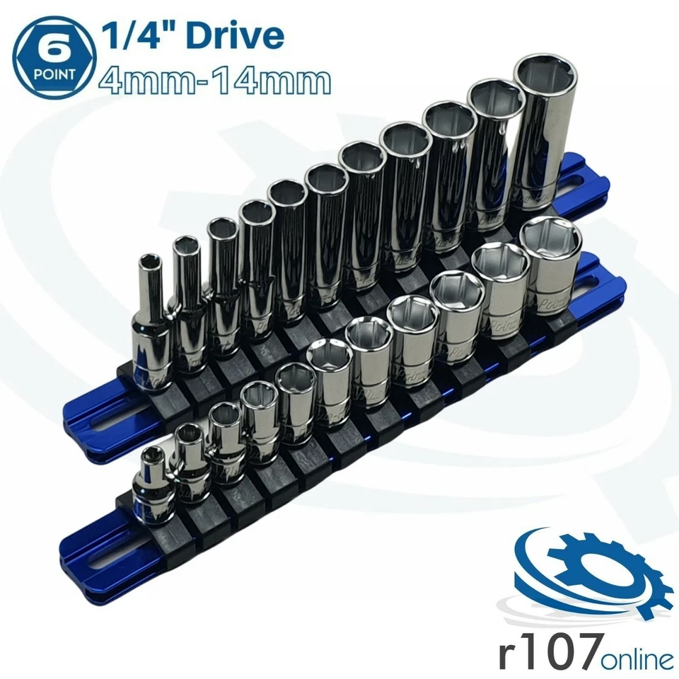 Blue Point 1/4" Shallow & Deep Sockets 4mm-14mm with FREE Blue Point Ratchet - Image 2 of 4