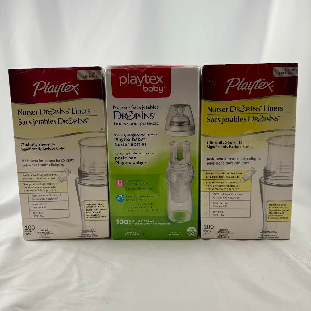 Lot Of 3 Playtex Drop-Ins Liners 8oz-10oz -100 Count Each - 