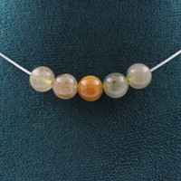 Steine Und MinéRaux. Halskette 5 Perlen Quarz Rutil 8 Mm Kette Stahl GefräSt