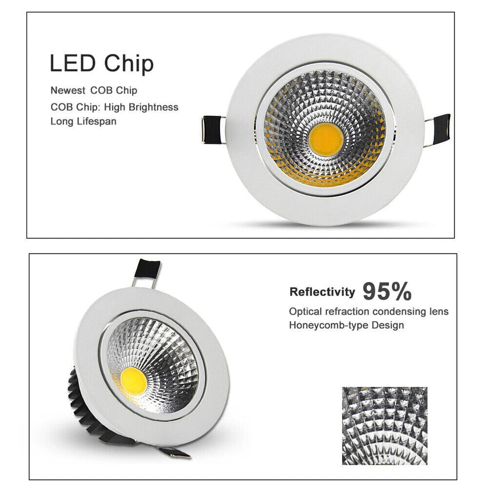 Dimmable Recessed Led Ceiling Downlight COB Spotlight Lamp 12/15/20W 110V 220V - Image 2 of 4