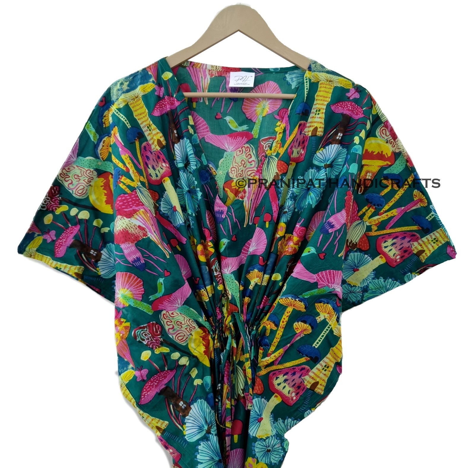 Robe Caftan Femme 100% Coton - Imprimé Floral, Encolure En V, Manches Courtes, Taille Plus, Style Bohème - 5
