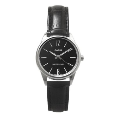 Casio LTP-V005L-1B Damen Analog Quarz Uhr | Schwarzes Lederband | Schwarzes Z...