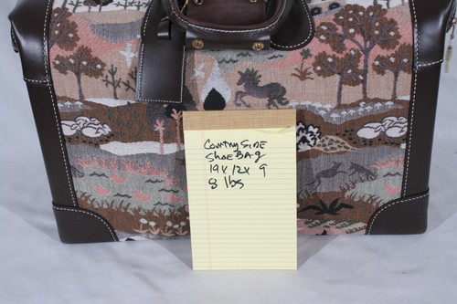 RARE! DELUXE FRENCH LUGGAGE COUNTRYSIDE & UNICORNS LEATHER & TAPESTRY SHOE BAG - Picture 5 of 5