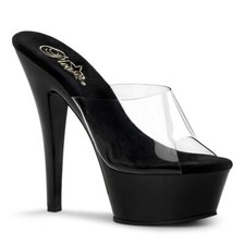 Pleaser Kiss-201 Clear / Black Ladies Stiletto Heel Slide Pole Dance Shoes