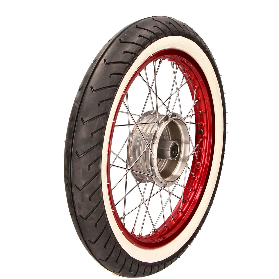 Simson 16" Komplettrad vorn/hinten Set Chromspeichen Alufelge rot Weißwandreifen - Bild 3 von 4