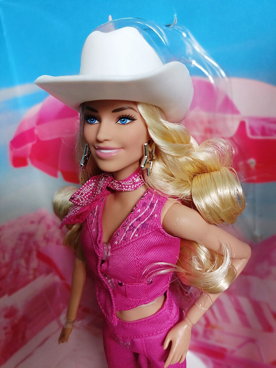 Barbie: The Movie Collectible Doll Margot Robbie as in Pink Western Outfit,  Pink,silver