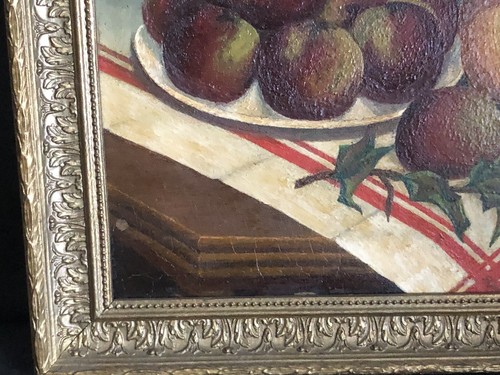 Ancien Tableau Signé Huile sur Bois Nature Morte Fruits 1937 - Imagen 15 de 24
