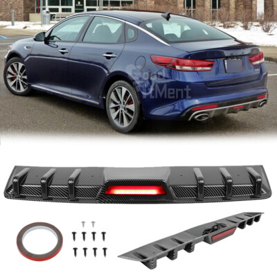 For 17-20 Kia Optima Plug-In Hybrid Carbon Fiber Rear Bumper Diffuser w/ Light