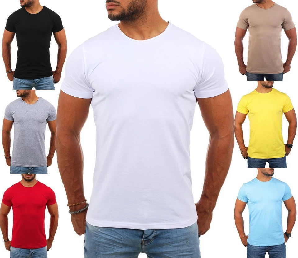 Young & Rich Herren Rundhals T-Shirt einfarbig slimfit stretch Uni Basic 1701 - Bild 1 von 1