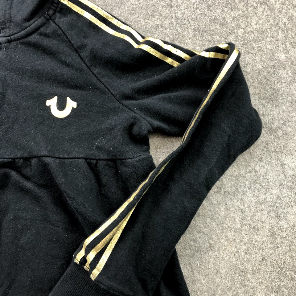 True Religion Jacket Womens Large Black Gold Jacket Hooded Full Zip - Image 3 of 4