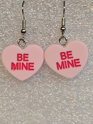 Pink Acrylic Be Mine Valentines Candy Dangle Drop Earrings Party Fun  Jewelery