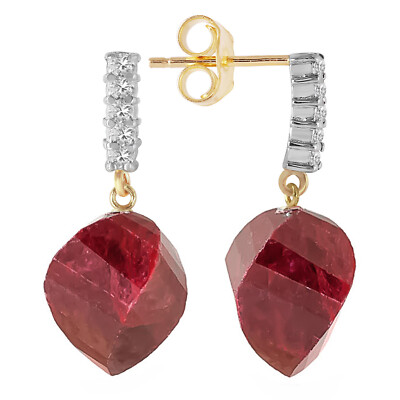 14K. SOLD GOLD CHANDELIERS EARRINGS WITH DIAMONDS & BRIOLETTE TWISTED RUBIES