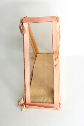Antique Triangular French Glass Case Jewelry Box For Display Pink Trim Vintage - Picture 3 of 10