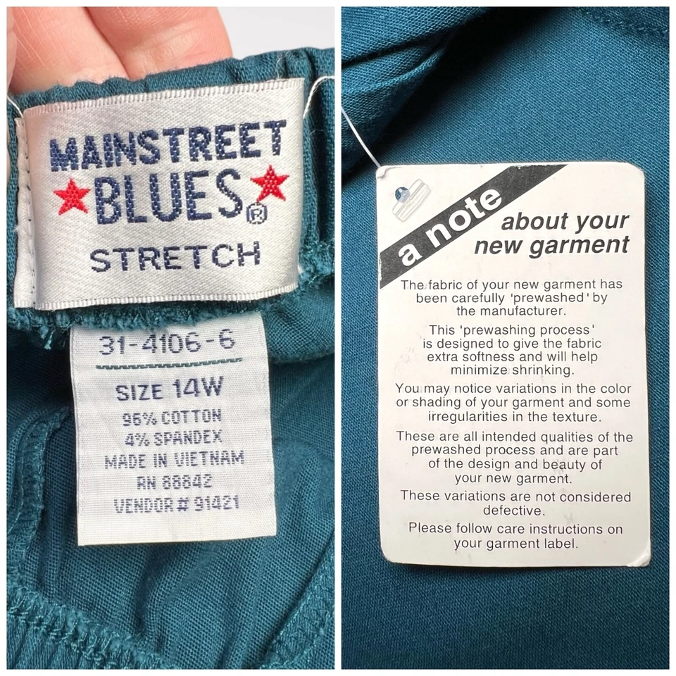 NWT Mainstreet Blues High Rise Pants Stretch Teal Elastic Waist Size 14W - Image 3 of 4