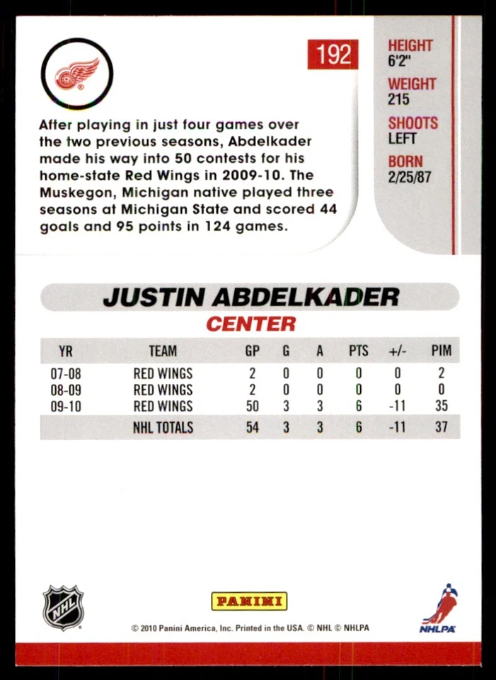 2010-11 Score Justin Abdelkader Detroit Red Wings #192 - Image 2 of 2