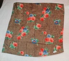 VTG 60s 70s FLORAL SCARF 36" by 32" 100 Polyester Bronze/Rose/Green Made in USA
