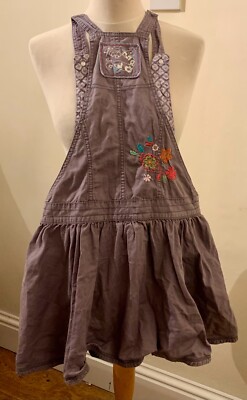Girls Next Purple Dungaree Dress Embroidered Floral Age 9 Years Height  134cm