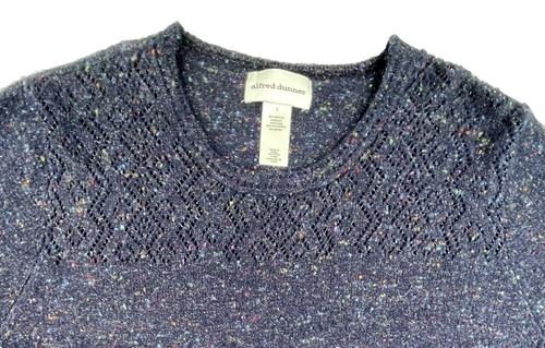 Alfred Dunner Sweater Womens Large Blue Confetti Open Knit Yoke - Picture 4 of 9