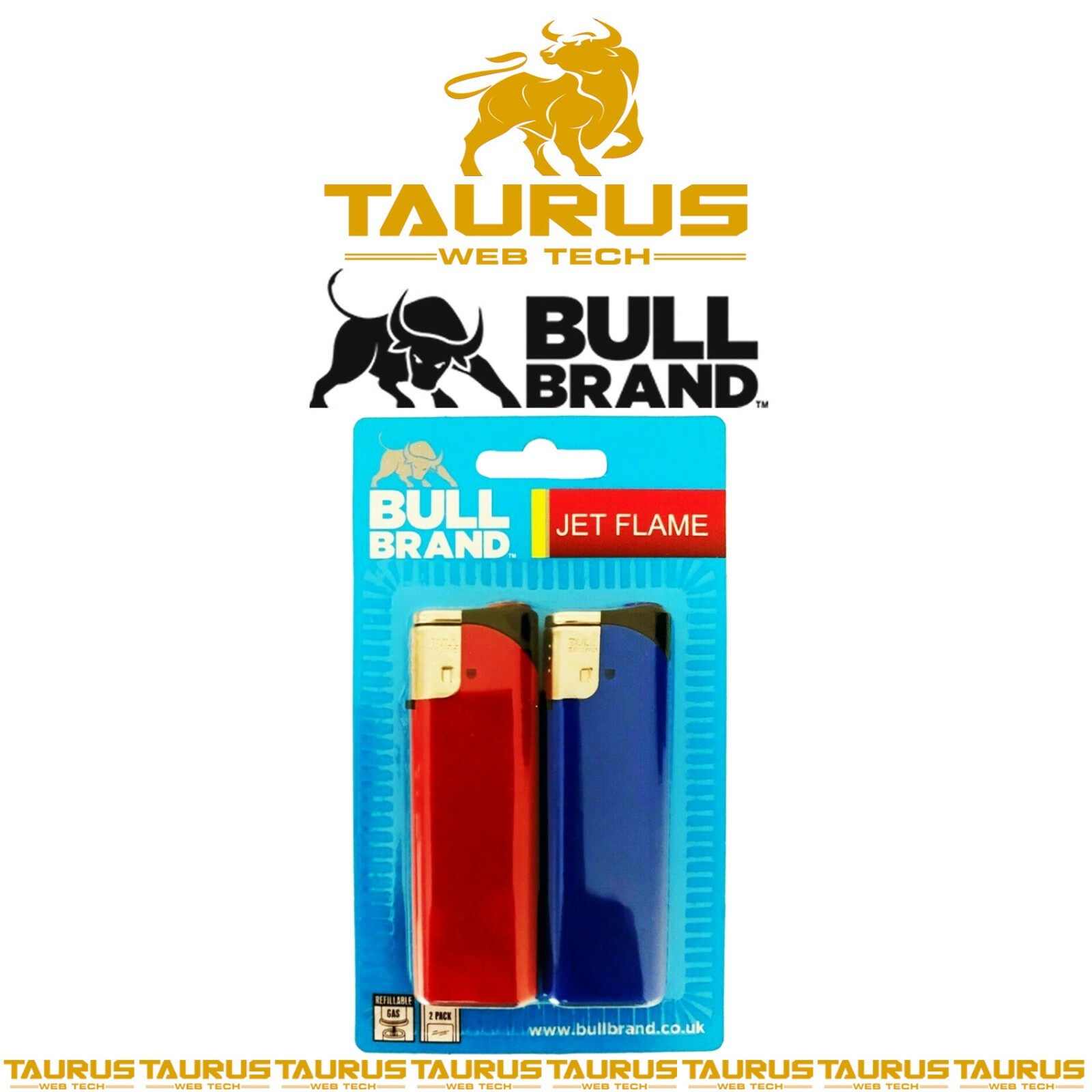 2 x BULL BRAND JET FLAME Lighter | TURBO Refill GAS Tobacco CIGARETTE Smoking UK