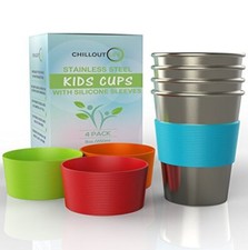 4-Pack Stainless Steel Cups for Kids and Toddlers 8 oz. with Silicone Sleeves